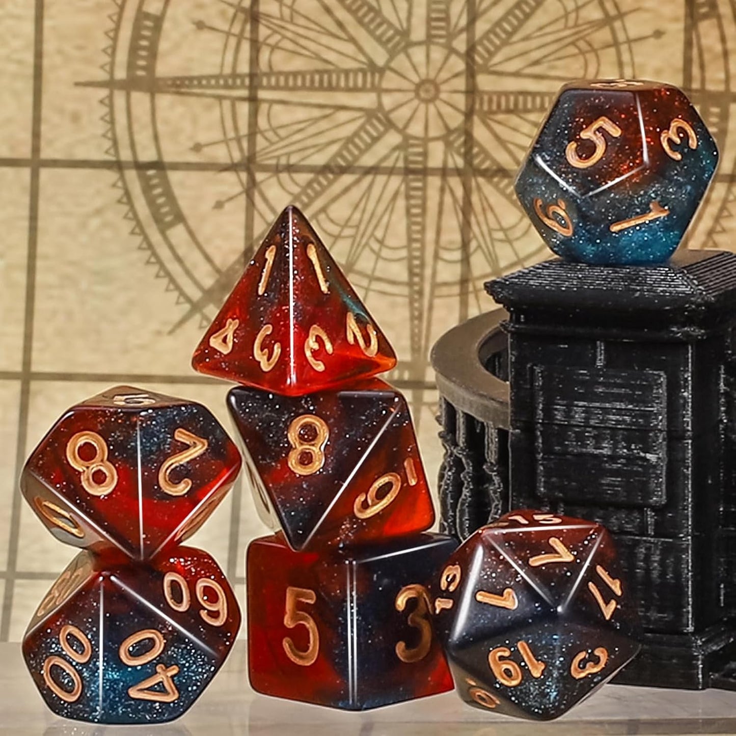 CiaraQ DND Dice Set, Double-Colors Polyhedral Dice (42 Pieces) with 6 Pattern Bags and PU Leather Tray for Dungeons Dragons D&D RPG MTG Table Games