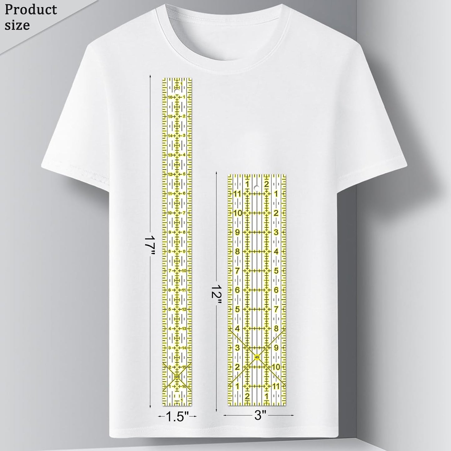 Quilting Rulers, Sewing Ruler, Acrylic Ruler for Sewing and Quilting,Cutting Ruler with Non-Slip Rings (3"x17",1.5"x17",3"x12",1.5"x10",1"x6") (Yellow)