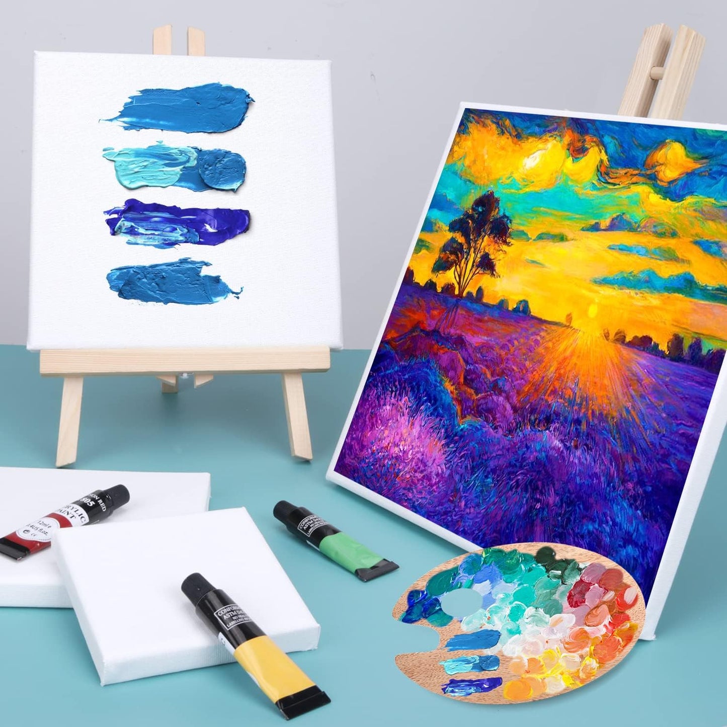 4 Packs Square Canvases for Painting with 4"x 4", 6"x 6", 8"x 8", 10"x 10", Painting Canvas for Oil & Acrylic Paint