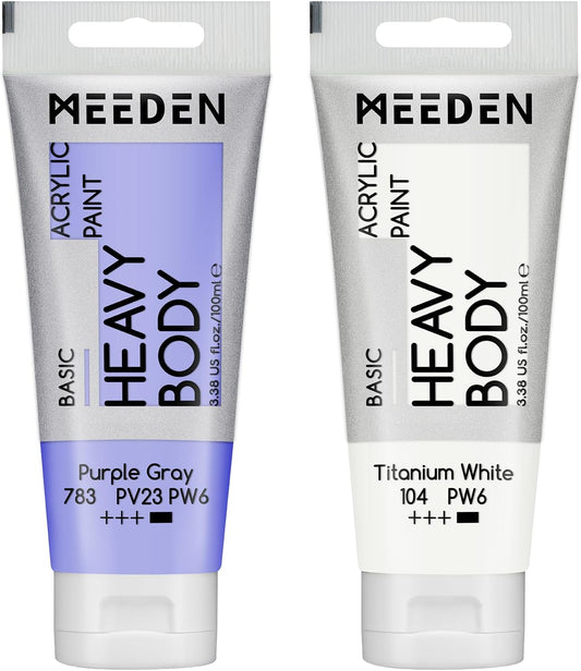 MEEDEN Acrylic Paint Purple Gray: Bundled with Titanium White Color - 100ml/3.38oz x 2 Bulk Heavy Body Acrylic Paint Tubes for Art Craft Painting