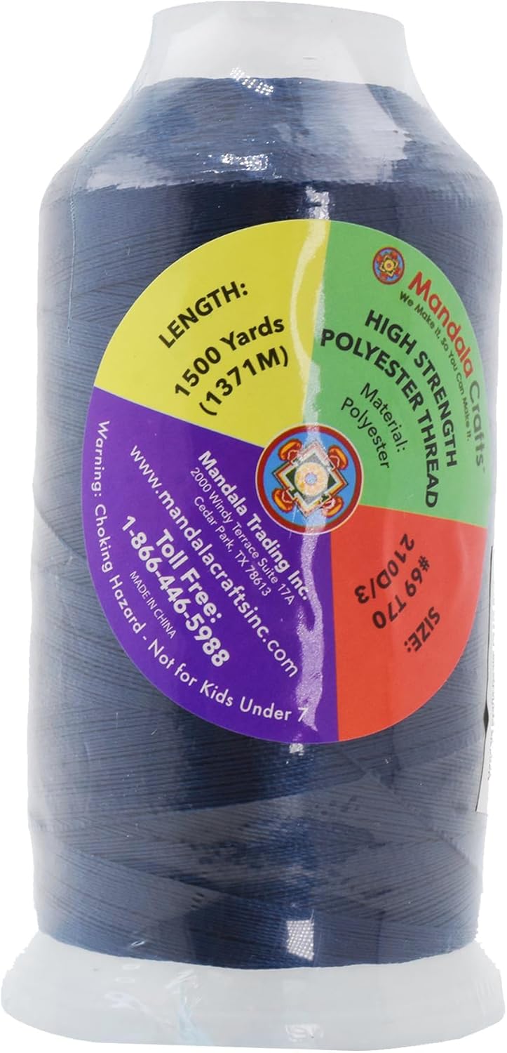 Mandala Crafts Denim Heavy Duty Thread -1500 Yds Tex 70 Thread for Sewing Drapery Jeans Leather Hair - Bonded Polyester Thread Outdoor Marine Upholstery Threads