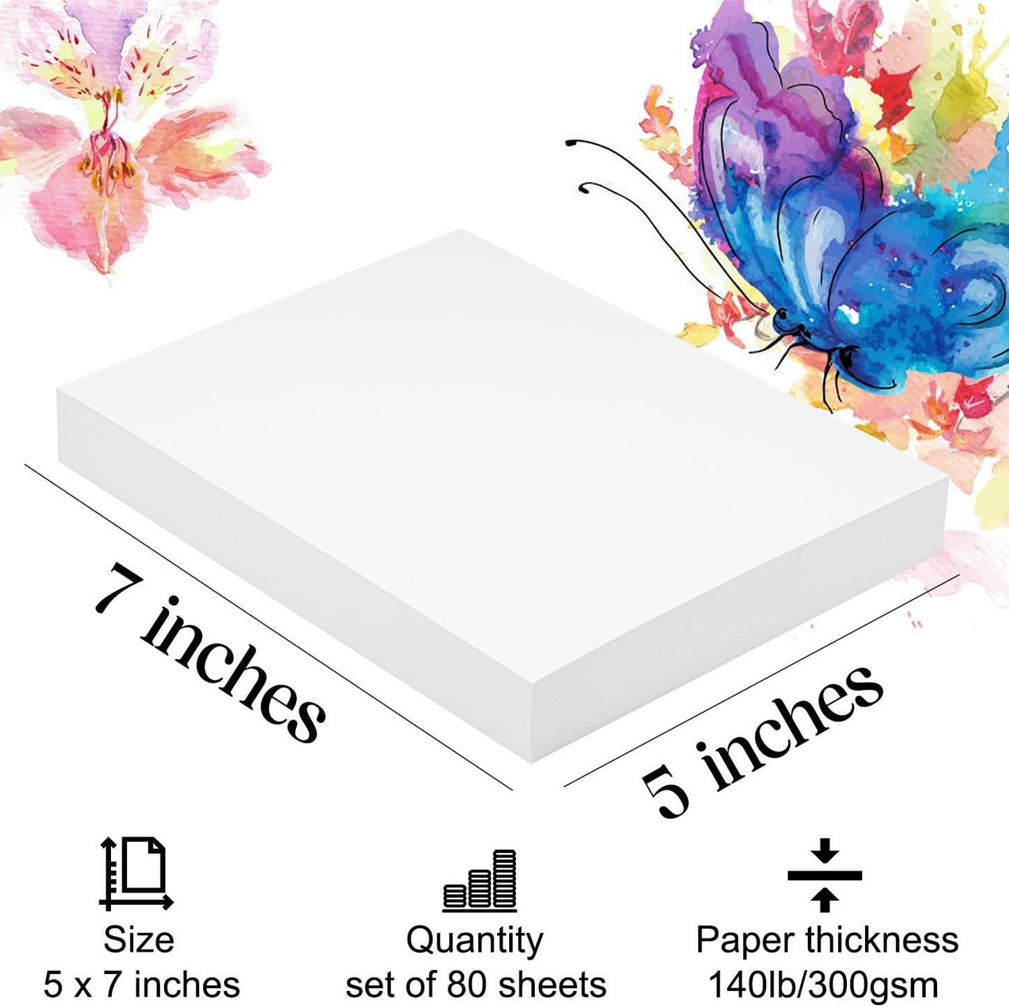 Watercolor Paper 5x7 inches 80 Sheets,Heavyweight Artist Paper 140lb/300GSM Cold Press Natural Cotton Paper for Students Artists Watercolor Drawing