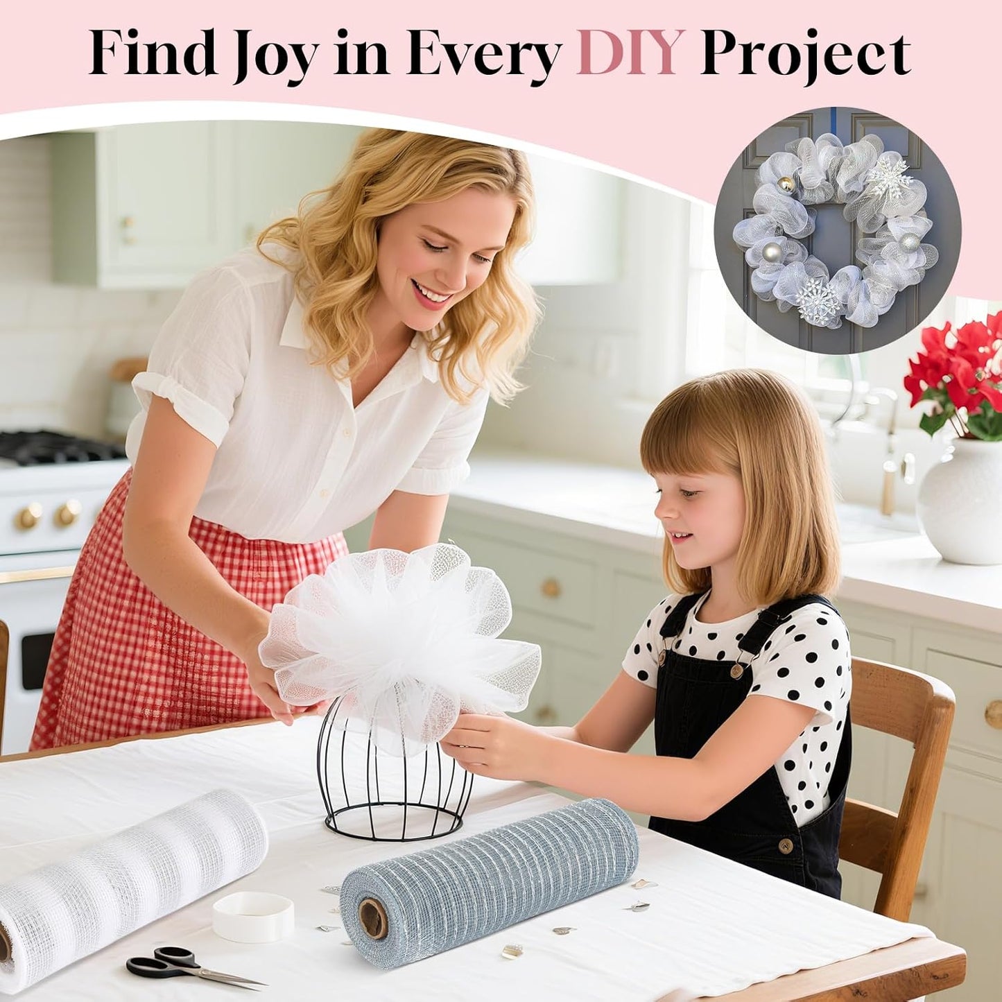 2 Rolls Mesh Ribbon for Wreaths 10 Inch x 30 Foot Wreath Mesh Rolls with Metallic Foil for Easter Christmas Party Wedding Home Decor DIY Craft Projects and Gift Wrapping (Red/Green)