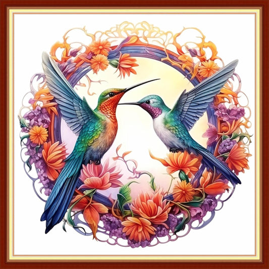 Magxvouy Cross Stitch Kits Stamped Full Range of Embroidery Kits,Cross Stitch Patterns Needlework Kits for Beginners 11CT Printed Kits&Hummingbird Wreath18x18 inch