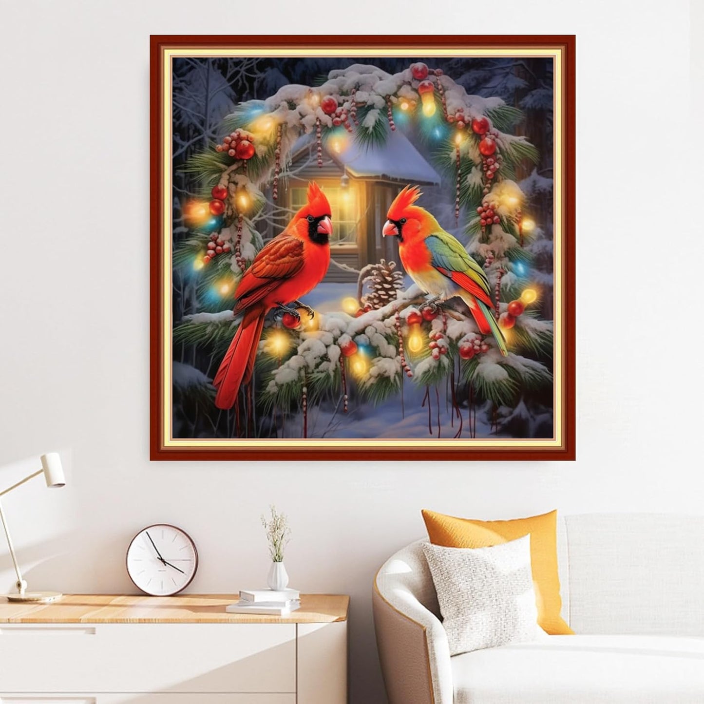 Disxvivy Cross Stitch Stamped Full Embroidery Kits DIY 11CT Cotton Thread Printed DIY Needlepoint Kits Craft Needlework Set Cross-Stitch Stamped Sets-Flower Wreath Bird 18x18 inch