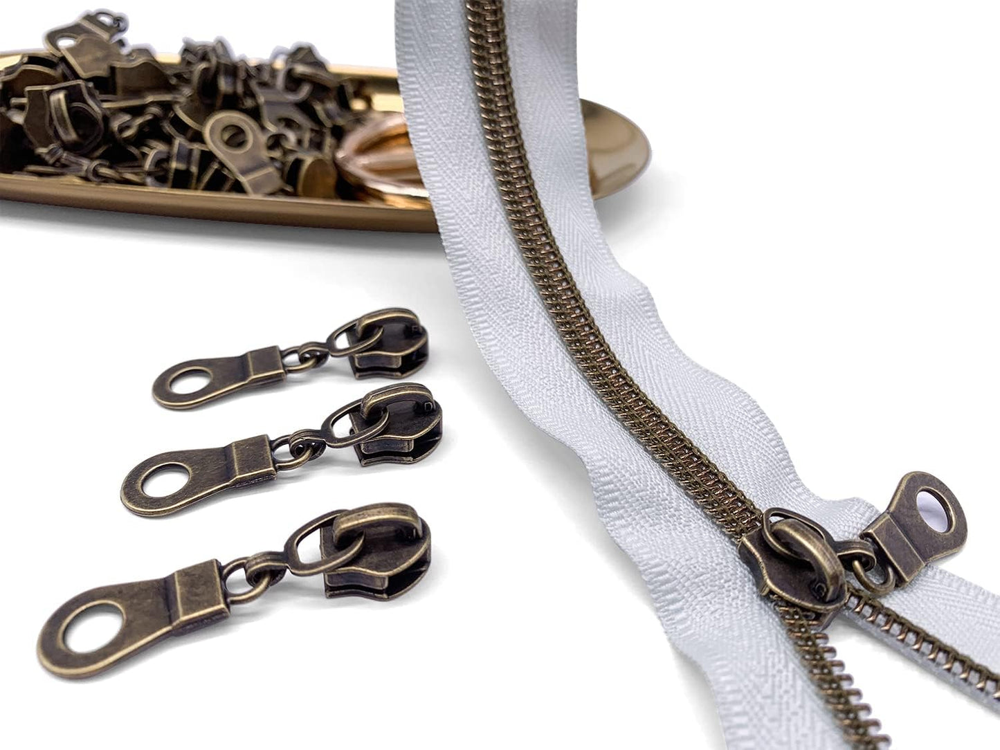 Sawoake 50PCS #5 Brass Metal Handle for Nylon Coil Handle Charm for Purse Handbag Craft Sewing Luggage Bag Bulk