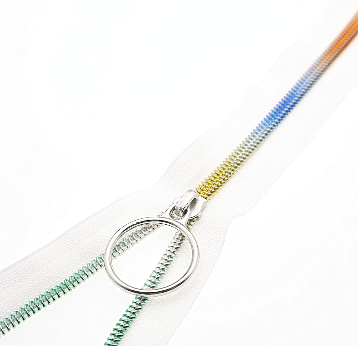 Leekayer #5 Rainbow Teeh Metallic Nylon Coil Zippers by The Yard Bulk 10 Yards White Zipper Tape with 25pcs Silver Ring Pull Sliders for DIY Sewing Tailor Craft Bag(White)