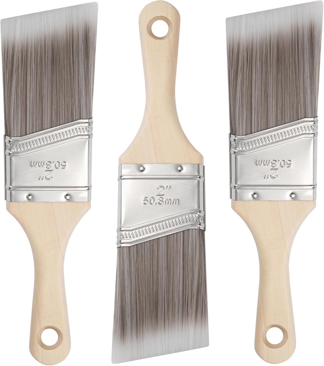 Paint Brushes, 2 Inch, Angled Brushes with Short Handle, 3 Pack, Shortcut Paintbrush for Paints and Stains, Small Paint Brushes for Walls, Furniture, Cabinets and Home Improvement