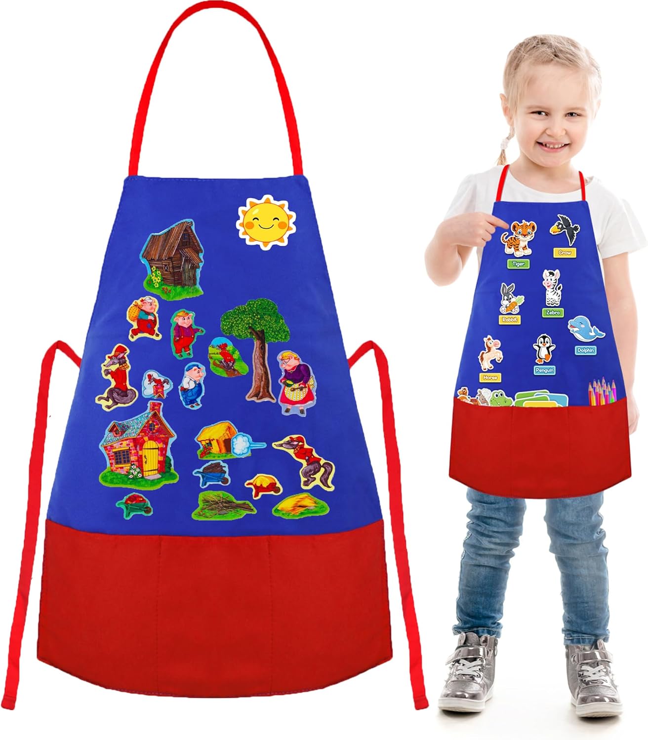 Felt Aprons for Toddlers & Kids - 3 Pocket Educational Storytelling Apron for Preschool, Autism, Classroom, and Homeschooling - Durable, Washable, and Interactive Learning Tool