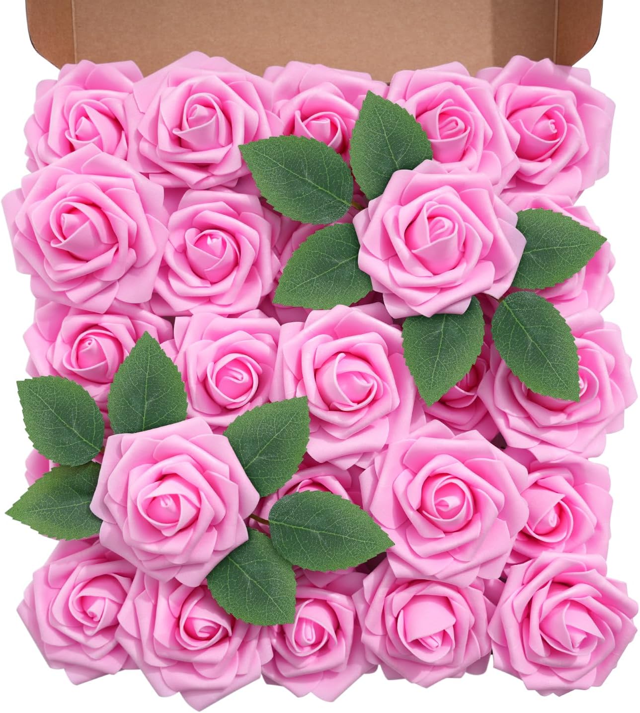 Artificial Flowers Foam Fake Roses 25pcs Pink Roses with Stems for Home Decor DIY Wedding Bouquets Party Bridal Shower Centerpieces Faux Flower Arrangements Tables Decorations