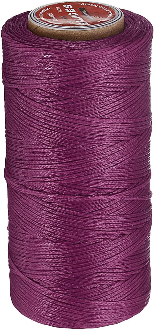uxcell Flat Leather Sewing Waxed Thread, 140m / 153 Yards Polyester Wax String, 300D Wax Stitching Cord for Leather Crafts, Bookbinding, Bracelets Braided, Fuchsia