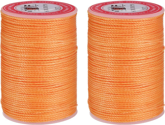 uxcell Round Leather Sewing Waxed Thread, 55m / 60 Yards Polyester Wax String, 0.80mm Wax Stitching Cord for Leather Crafts, Bookbinding, Bracelets Braided, Orange, 2pcs