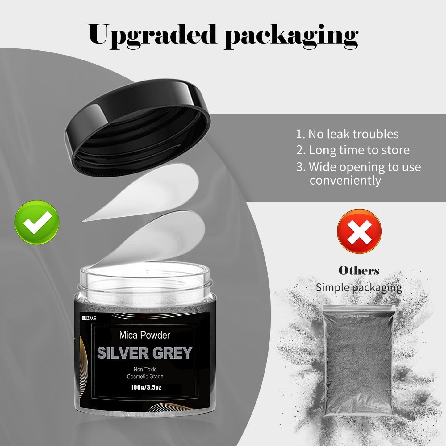 Silver Mica Powder Pigment (100g) -Cosmetic Grade Metallic Mica Powder for Epoxy Resin, Lip Gloss, Soap,Candle Making,Bath Bombs,Tumblers, Jewelry, Dyes, and DIY Crafting Projects(Silver Grey, 3.5oz)