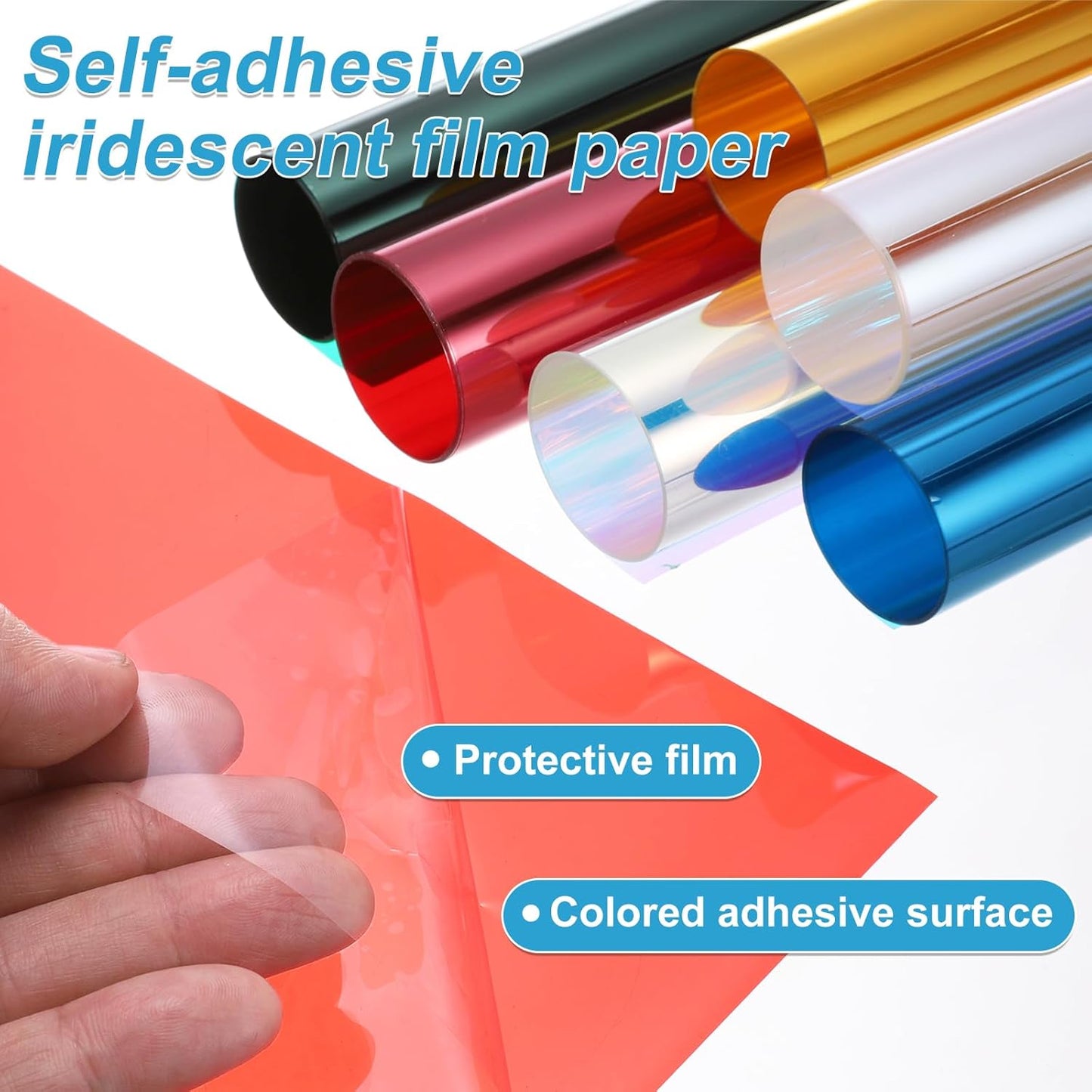 MECCANIXITY Iridescent Window Film,12" x 39" Iridescent Holographic PVC Fabric Dichroic Film Clear Vinyl Paper Roll for DIY Craft Gift Wrapping Bag Decoration,Dark Blue