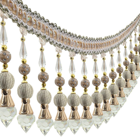 3yards Beading Fringe Trimming Long Beads Tassel Curtain Trim Ribbon Trim for Cover Edge Decorative (beige)
