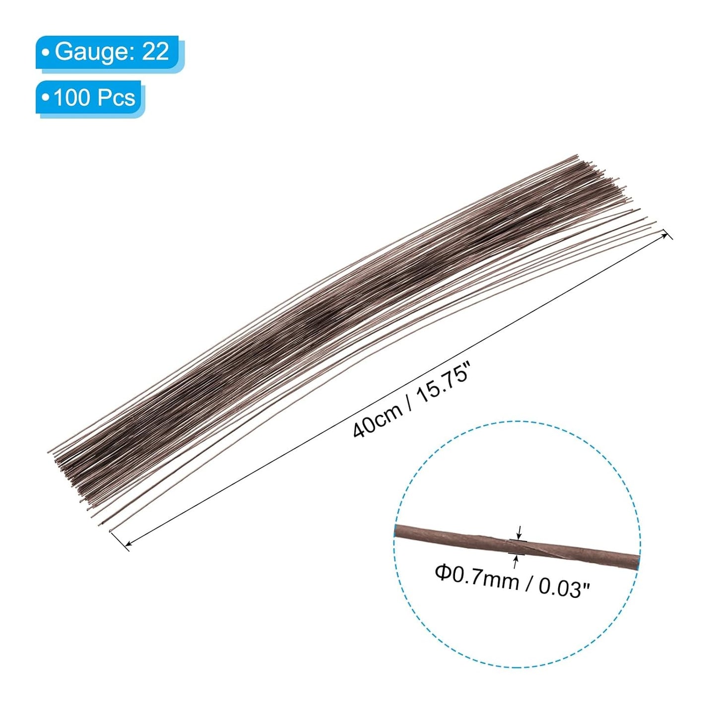 PATIKIL 22 Gauge 16" Floral Stem Wire, 100 Pcs Paper Wrapped Iron Artificial Flower Stem Accessories for DIY Bouquet Stem and Craft Decoration, Brown