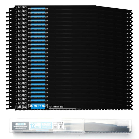 25 Pack 12 inch Reciprocating Saw Blades Set,6/12 TPI High Carbon Saw Blades, Woodcutting Saw Blades with Organizer Case (25, 6/12TPI/300mm)