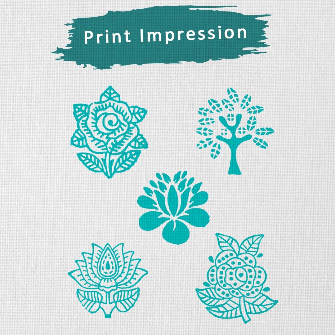 Floral Wood Printing Stamp Block for Printing Saree Border Dresses Craft Card Making Scrapbook Clay Pottery (Set of 5) Hashcart®