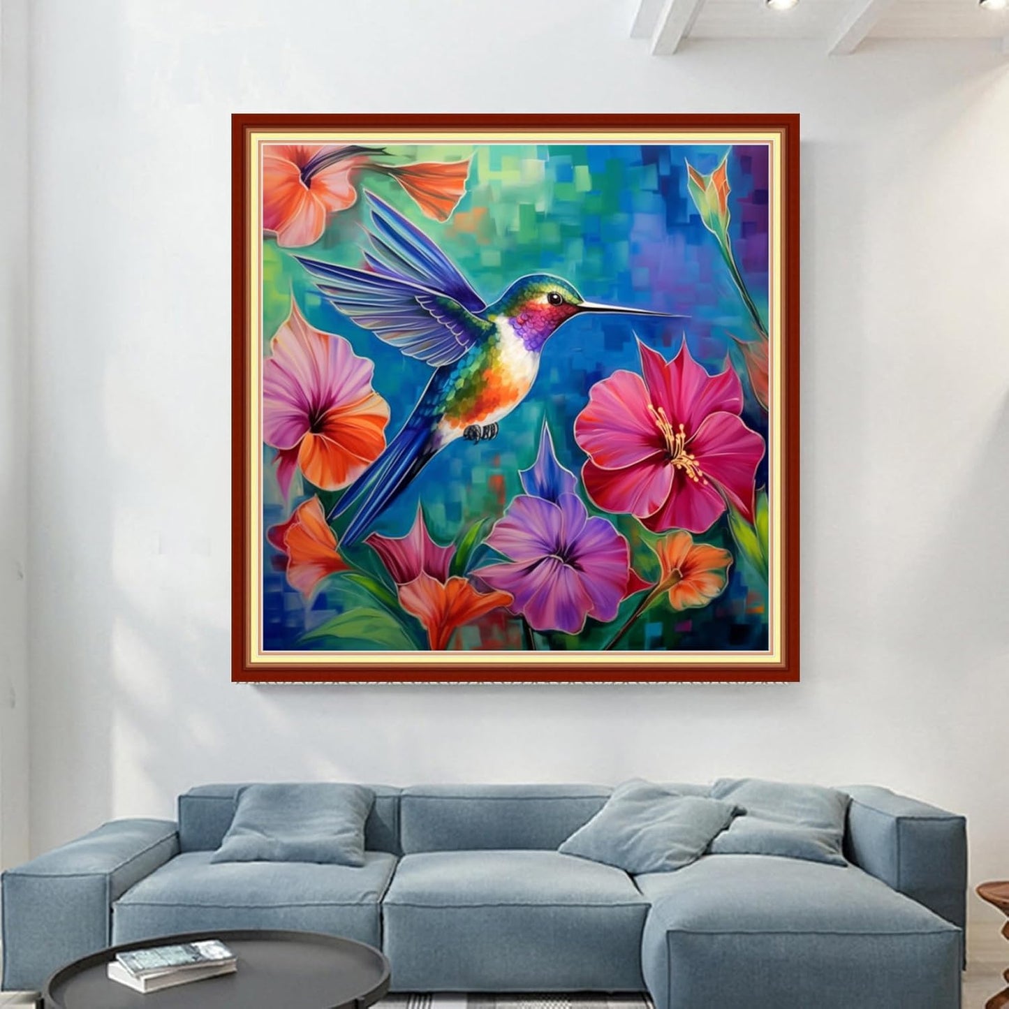 Magxvouy Cross Stitch Kits Stamped Full Range of Embroidery Kits,Cross Stitch Patterns Needlework Kits for Beginners 11CT Printed Kits&Hummingbirds 18x18 inch