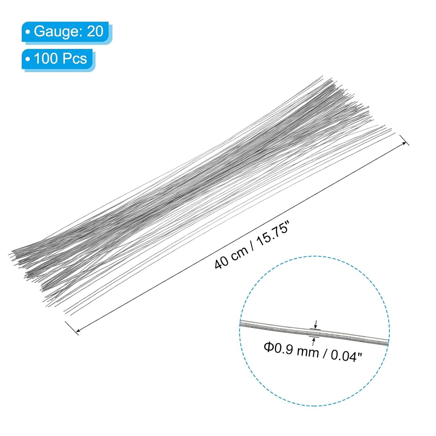 PATIKIL 20 Gauge 16" Floral Stem Wire, 100 Pcs Paper Wrapped Iron Artificial Flower Stem Accessories for DIY Bouquet Stem and Craft Decoration, Silver