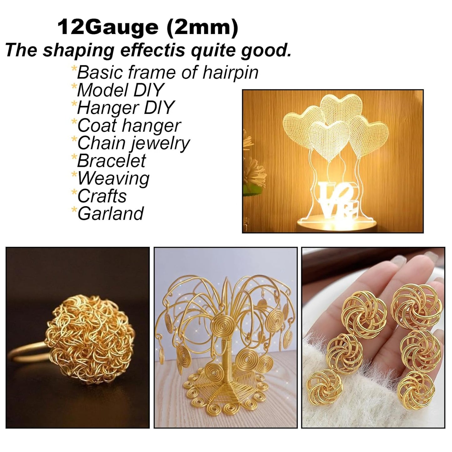 12 Gauge(2mm) Aluminum Wire 35 Yards Anodized Metal Wire for Bonsai Armature Crafting Sculpting Jewelry Craft Making Beading Floral (Yellow, 12 Gauge)