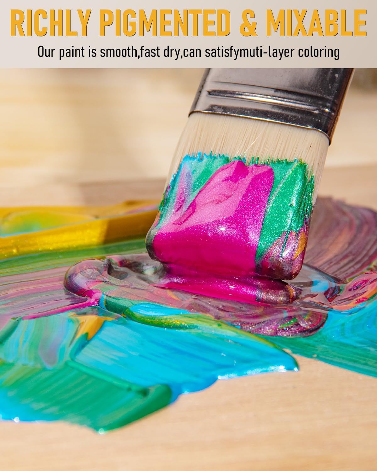 Nicpro Metallic Acrylic Paint Set (16.9 oz, 500 ml), 14 Colors Large Acrylic Paint Bulk, Non Toxic Art Painting Supplies for Multi Surface Canvas Rock Wood Leather Stone Metal Craft with Color Wheel