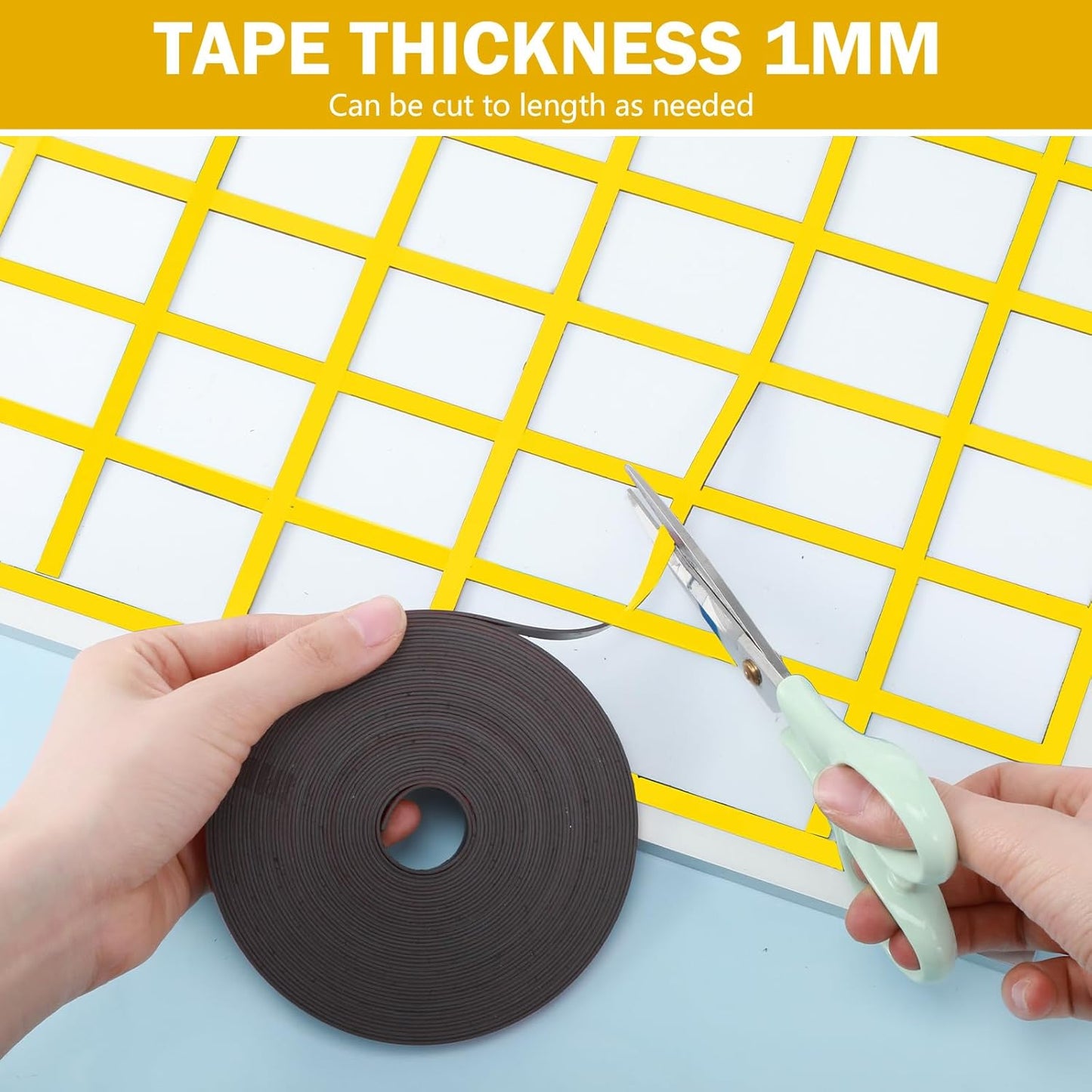 Magnetic Tape Roll Thin Strips, 1/4 Inch x 33 Feet Magnetic Board Dividers Whiteboard Graphic Decorative Tape Marking Line for Classroom Office Art Accessories(Yellow)