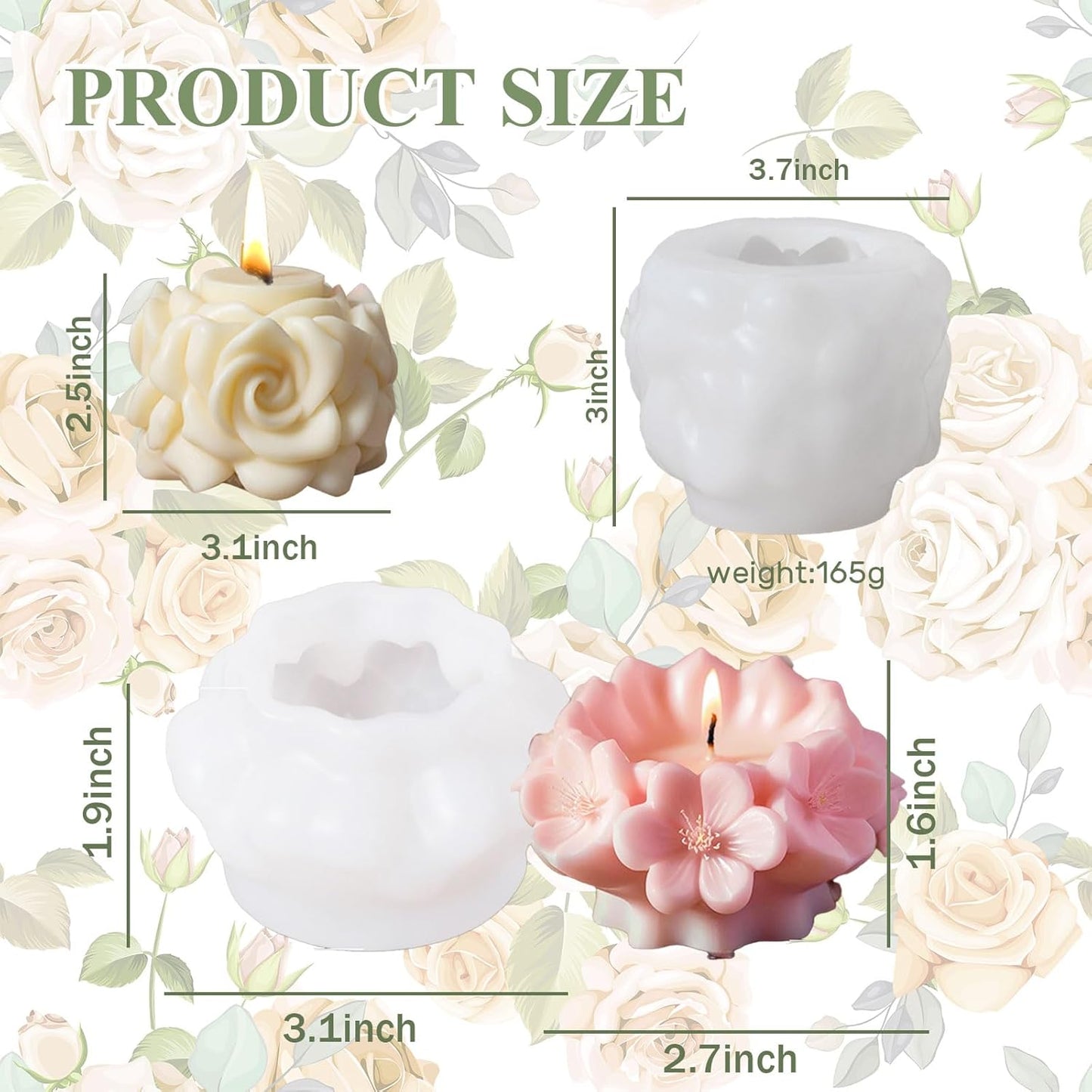 2 Pack Candle Molds Rose Flower Column Silicone Molds, Flower Candle Making Molds Including 6 PCS Flower Silicone Candle Mold, Silicone Molds for Soy Wax, Beeswax etc. (Roses and Cherry Blossoms)