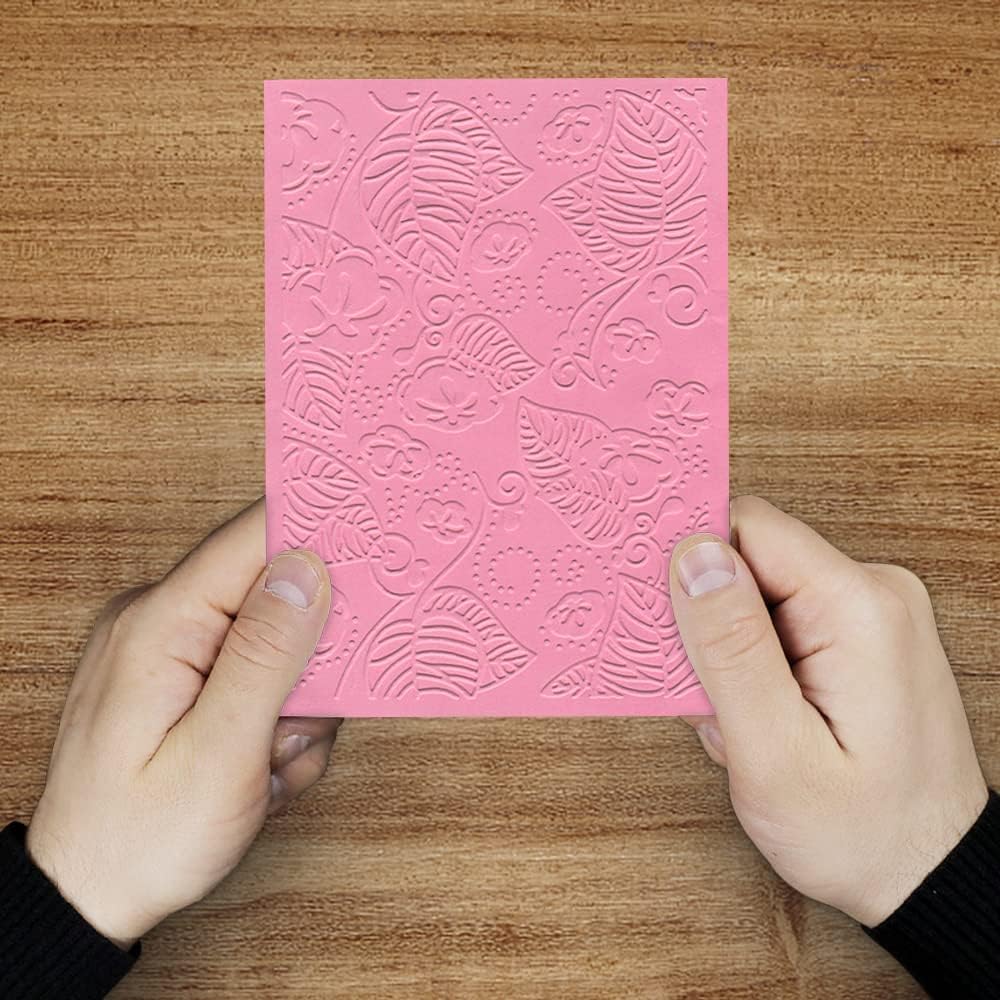 Hying 3-D Textured Impressions Background Embossing Folder, Flower Leaves Pattern Plastic Embossing Folder Template for Card Making Scrapbooking Paper Craft Album Stamps DIY Décor
