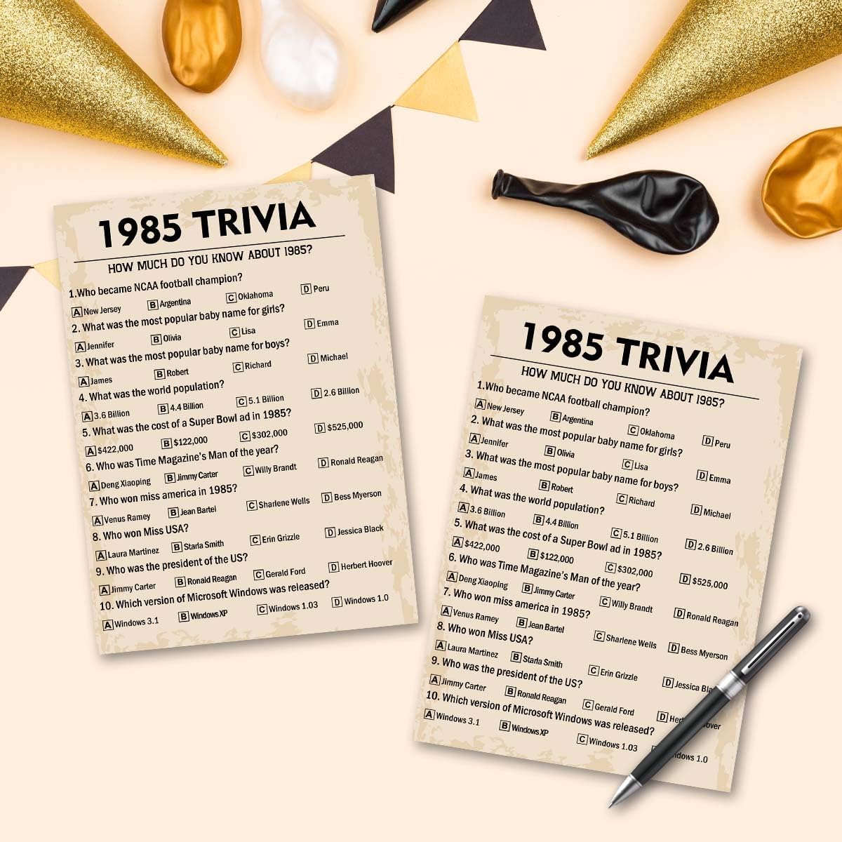 40th Birthday Party Games, 1985 Trivia Games, Birthday Party Supplies for Adults, Fun 1985s Party Game，Pack of 30 Cards