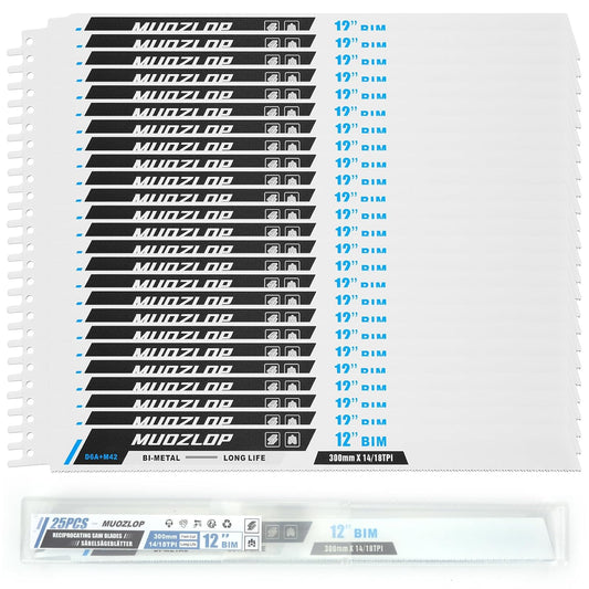 25 Pack 12 inch Reciprocating Saw Blades Set,14/18 TPI High Carbon Saw Blades, Metal Saw Blades with Organizer Case (25, 14/18TPI/300mm)