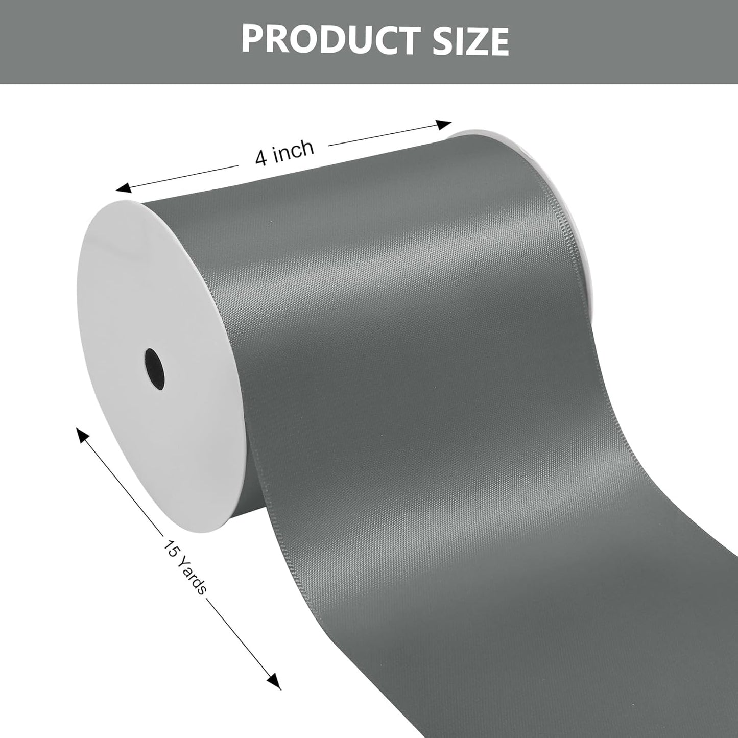 Silver Satin Ribbon 4 Inch X 15 Yards Solid Color Double Faced Ribbons Perfect for Crafts Wedding Decor Bow Making Arts Sewing and More