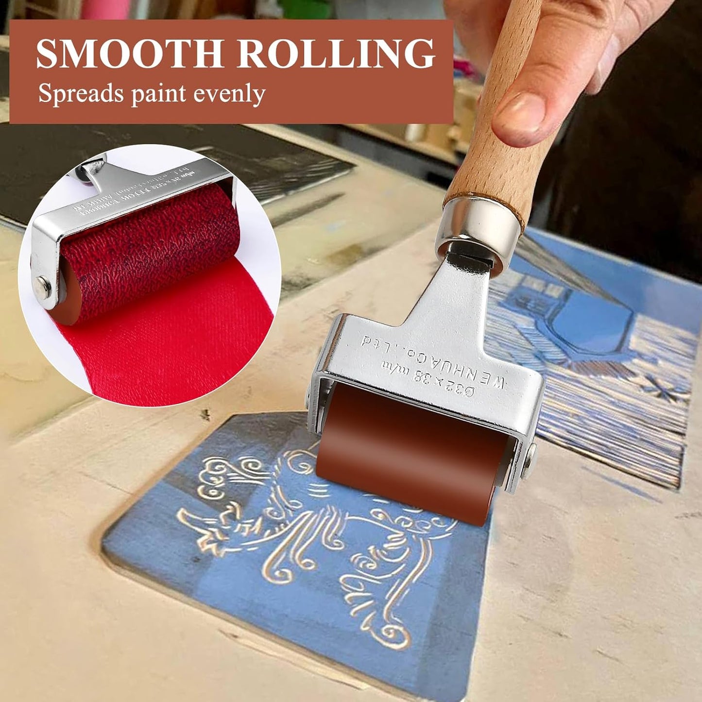 Supkiir 3Pcs Rubber Brayer Roller, Mix Size Rubber Roller Tool for Printmaking, Ink Roller Stamping Brayers with Comfort Grip Construction Tools for Craft Wallpapers Scrapbooks