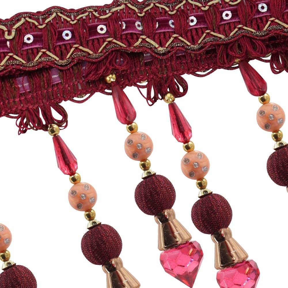 3yards Beading Fringe Trimming Long Beads Tassel Curtain Trim Ribbon Trim for Cover Edge Decorative (red)