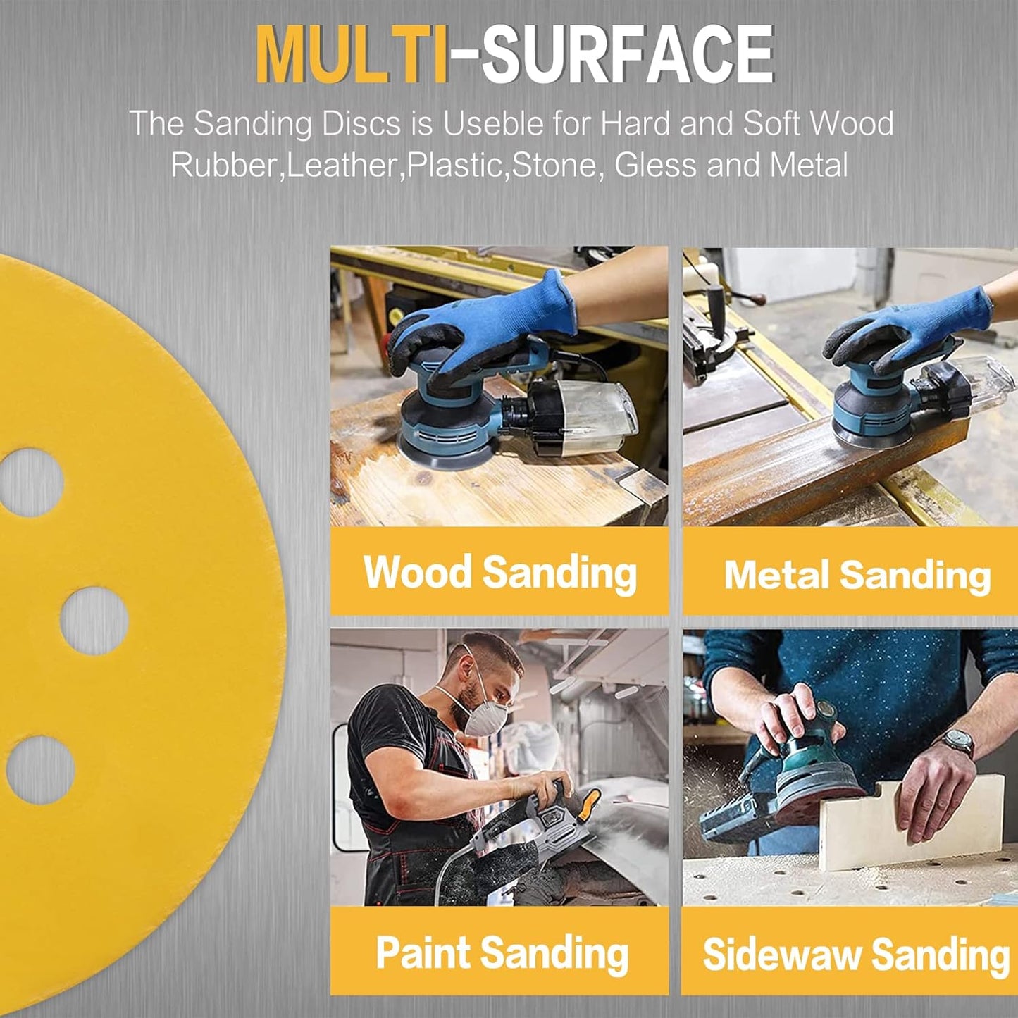 100PCS 5 Inch 8 Hole Sanding Discs 800 Grit,Gold Round Hook and Loop Sandpaper for Random Orbital Sander