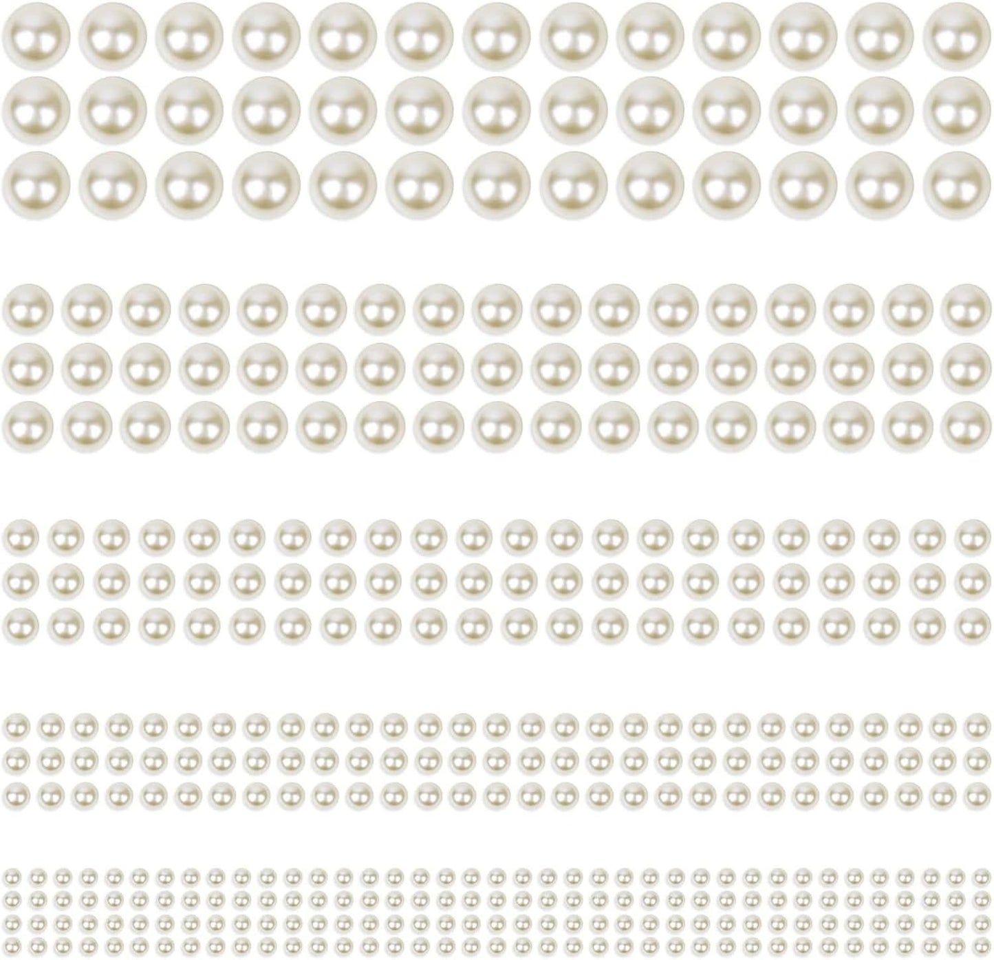 Phinus 3732Pcs Hair Pearls, 3/4/5/6/8mm White and Beige Pearl Stickers for Crafts, Hair Pearls Stick on Body Gems for Eye Nails Make up and DIY Decorations