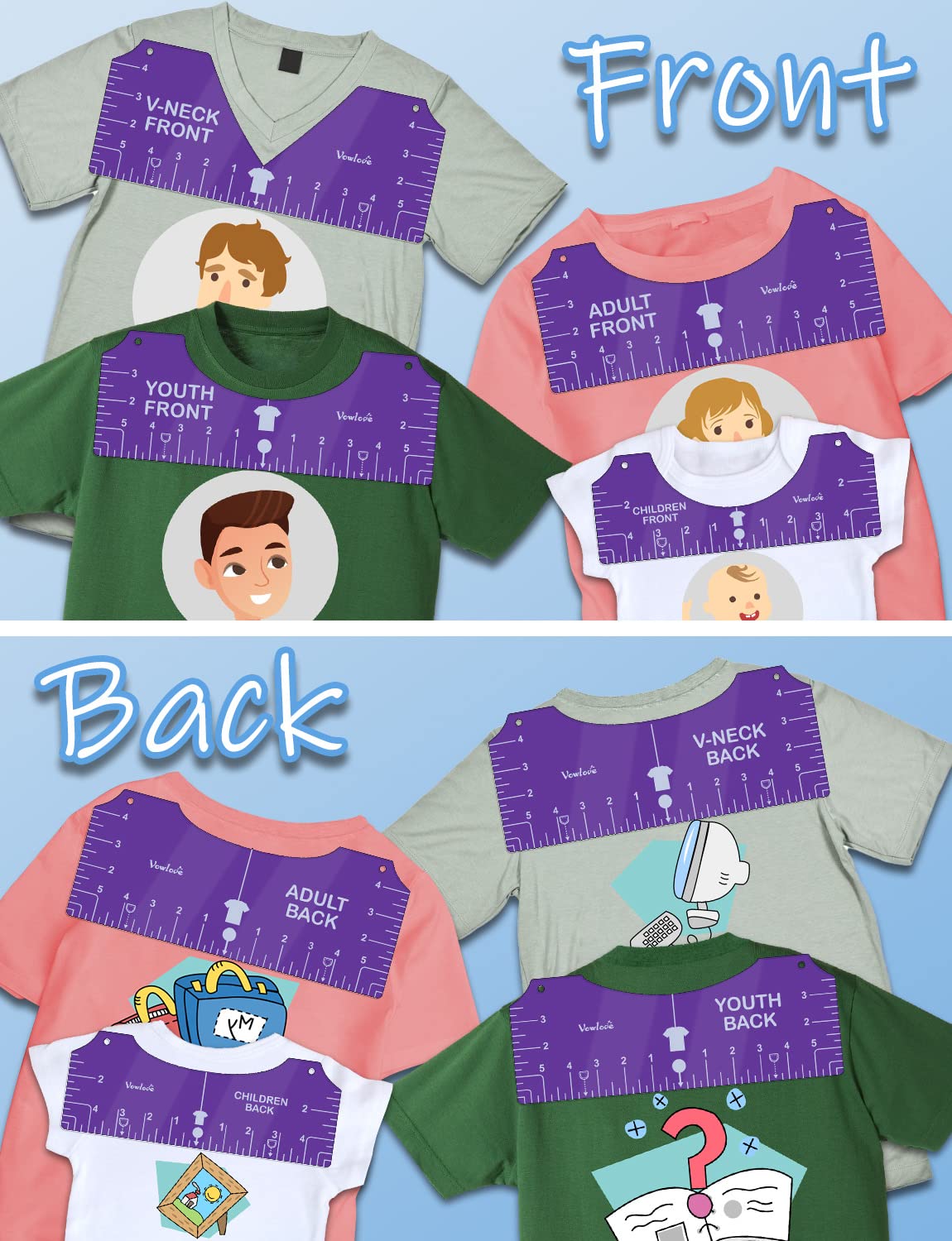 Vowlove Tshirt Ruler Guide Set for Cricut, Shirt Measure Ruler Centering Tool, Accessories for Sublimation Printers Blanks Product Bulk Embroidery Dtf Heat Press Transfers Ready to Press Film Tape