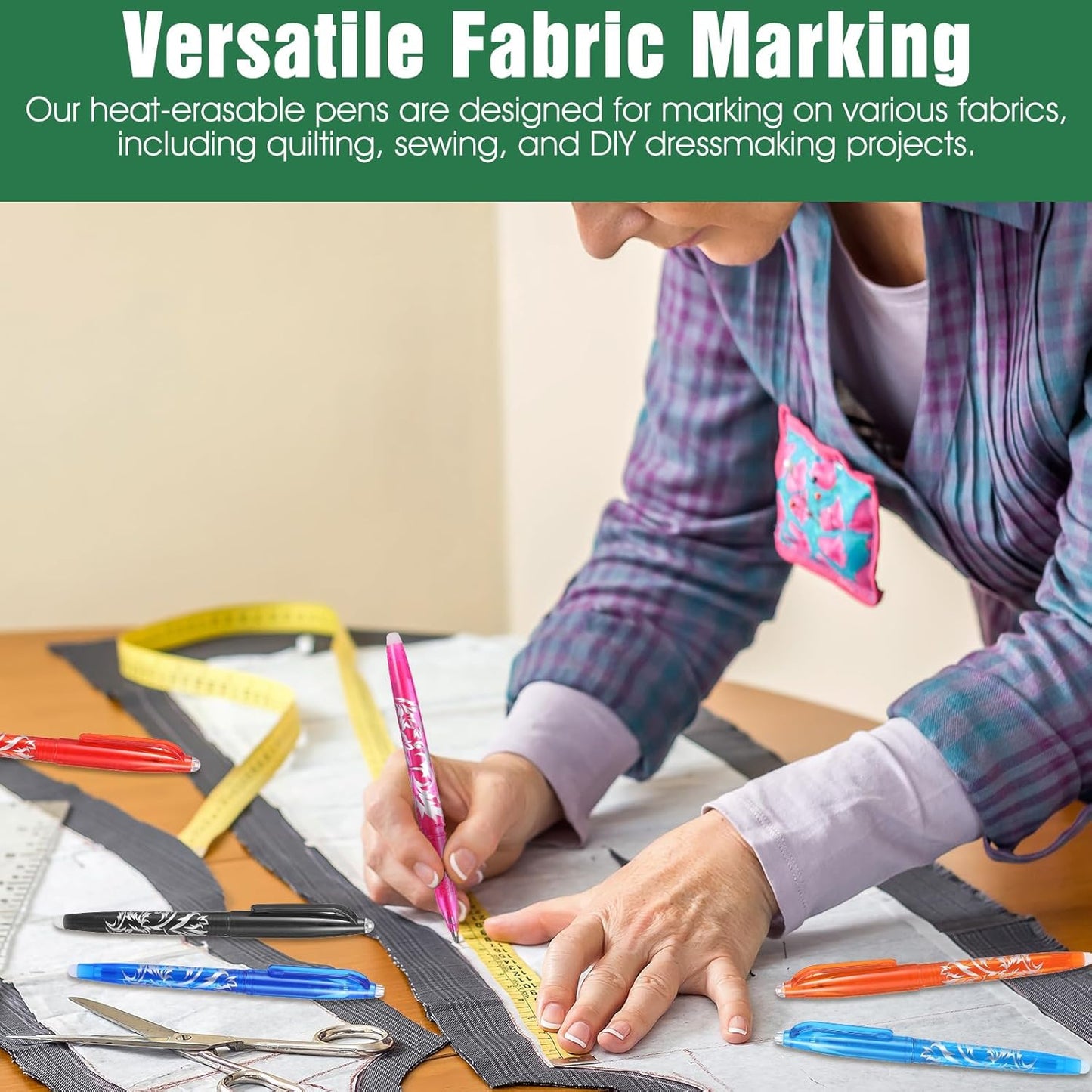 Hpmjz 16pcs Heat Erasable Pens for Fabric, Fabric Marking Pens Fabrics Markers No Ghost Lines, Disappearing Ink for Precise Marking for Quilting Sewing Embroidery DIY Dressmaking Fabrics Tailors Chalk