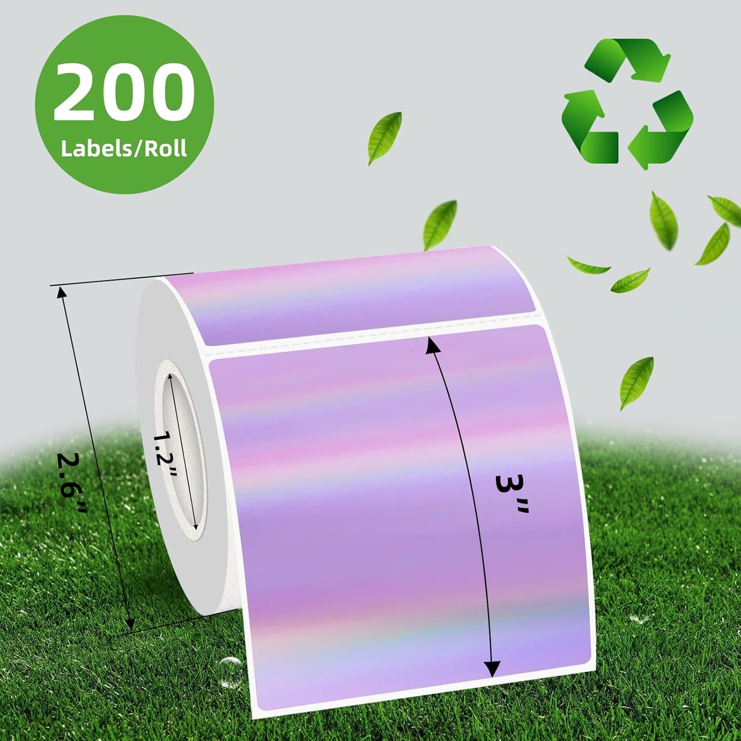 Holographic Square Thermal Labels Stickers 3" x 3", Direct Square Thermal Stickers Labels, Glitter Self-Adhesive Thermals Label for Small Business- Holographic Purple