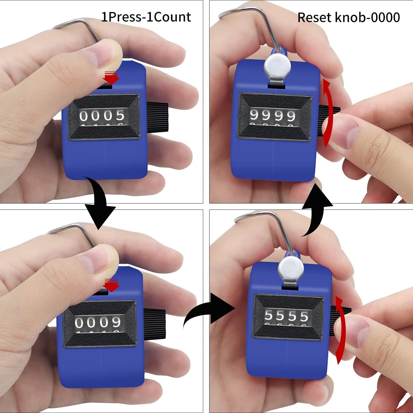 12 Pcs Hand Tally Counter 4-Digit Lap Counter Clicker, Manual Mechanical Handheld Pitch Click Counter with Finger Ring for School Golf & Knitting Row Croche