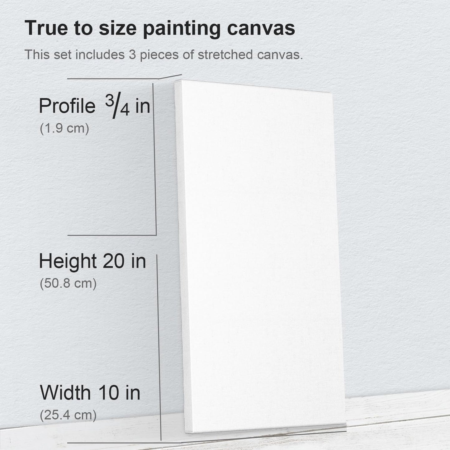 PHOENIX 10x20 Inch 3 Pack Artist Canvas - Long Rectangle Stretched Canvases for Painting - 3/4 Inch Profile, 100% Cotton 11 Oz. Gesso Primed White Blank Professional Canvas Oil & Acrylic Paints