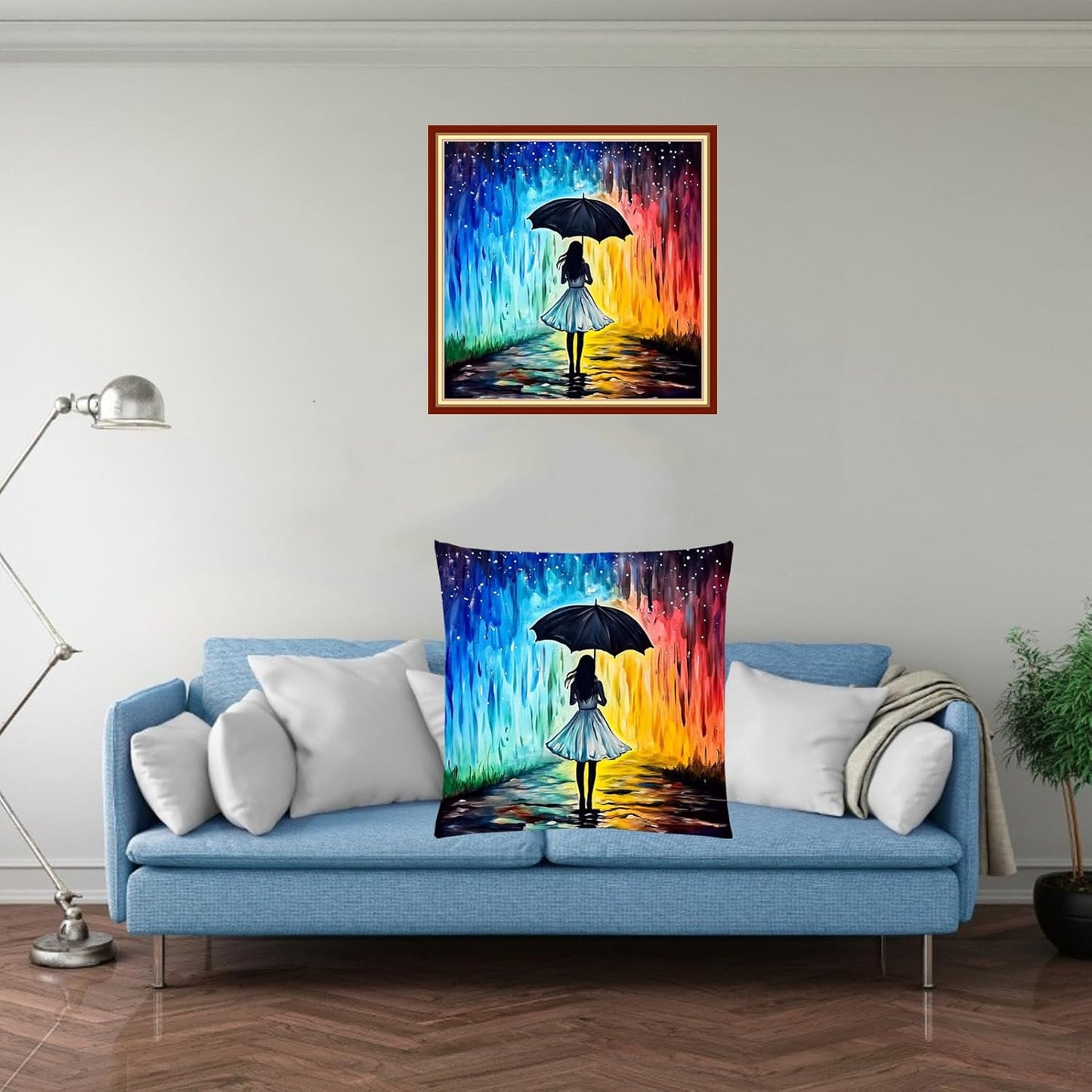 Fanxvivy Stamped Cross Stitch Kits for Adults Beginners Pillow Needlepoint Kit with Embroidery Pattern Needlework Kit Prestamped Stitches Kit 11CT Cross Stitching-Umbrella Girl 18x18 inch