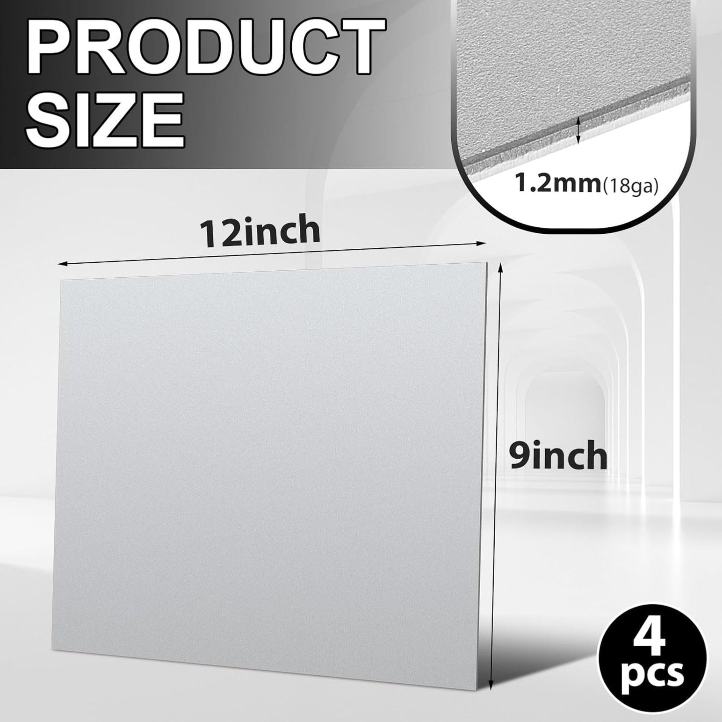 Hicarer 4 Pcs Mild Steel Sheet Cold Rolled 18 Gauge Metal Plate Weldable Metal Sheets for Professional Industrial DIY Use, Clean Surface Easy to Weld (9" X 12")