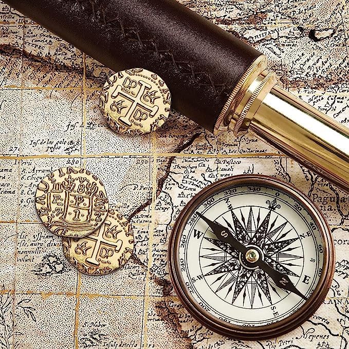 Large Metal Pirate Coins - 100 Rose Gold Treasure Coin Set, Metal Replica Spanish Doubloons for Pirate Party Decorations & Favors, Tokens, Toys, Cosplay - Pirate Treasure Chest - Size 0,98"