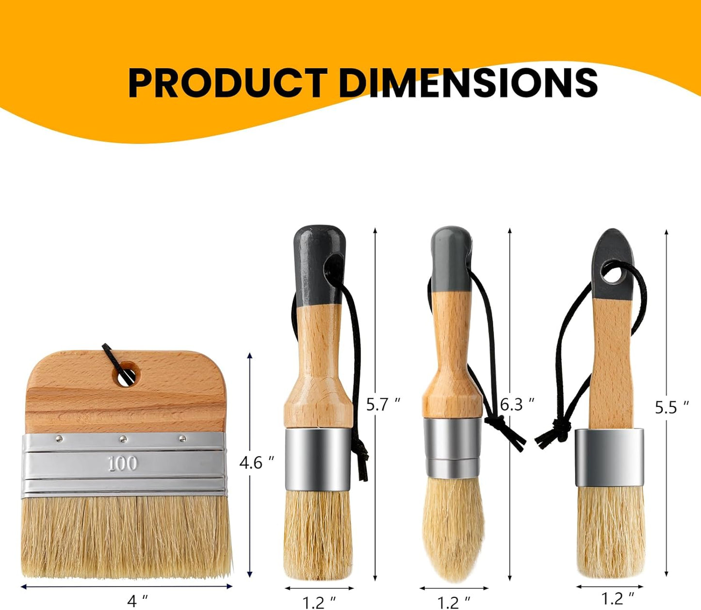 Chalk Paint Brushes Set of 4, Wax Brushes, Flat Pointed and Round Brush with Natural Bristles for Chalk Paint and Wax, Perfect for Painting or Waxing Furniture, Ideal for Home Decor