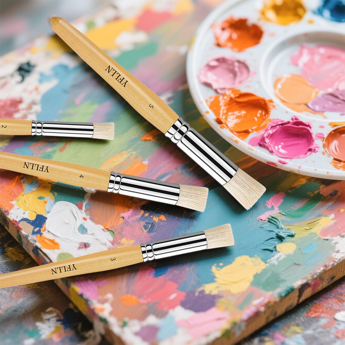 Wooden Stencil Brushes Natural Stencil Bristle Dome Art Painting Brushes Wood Paint Template Brush for Painting On Stencil Projects, Card Making, DIY, Crafts and Acrylic Oil Watercolor Painting(6pcs)