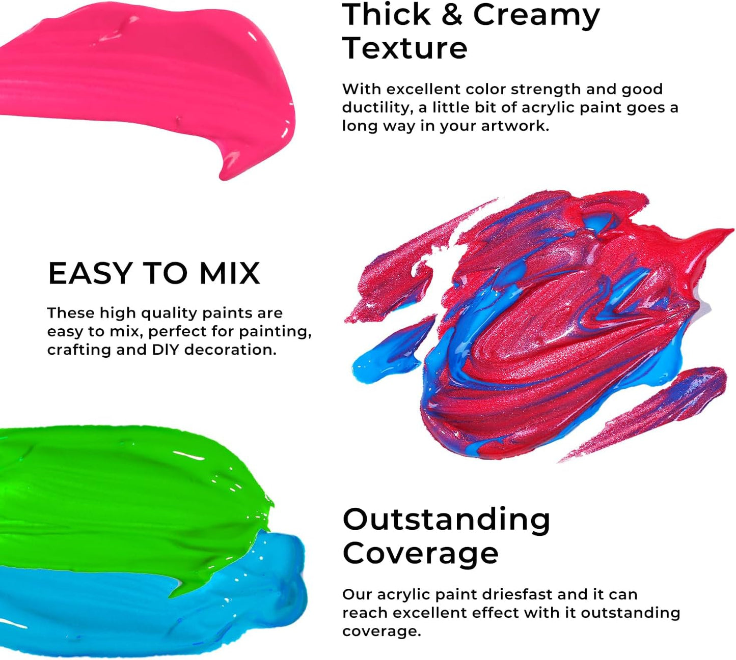 ARTME Acrylic Paint Set, 60 Colors in 2oz/60ml Bottles, Non Toxic, Waterproof, Rich Pigments Acrylic Paint for Artists, Students, Beginners Painting on Rocks Canvas Wood Clay Fabric Ceramic Crafts