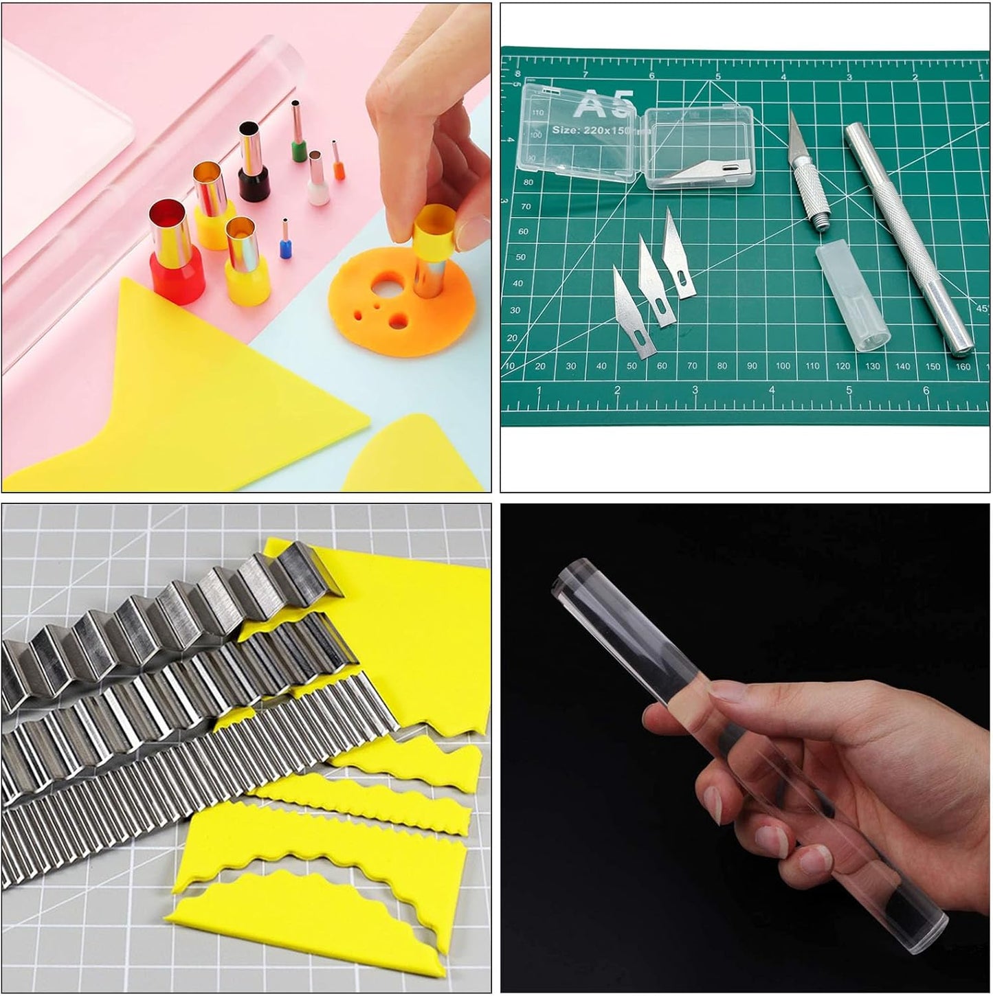 Yayatty Polymer Clay Tools, Acrylic Clay Roller, Acrylic Sheet, Rotary Cutting Mat, Round Polymer Clay Cutters with Clay Slicer Blade for Pottery and Sculpture (43 PCS)