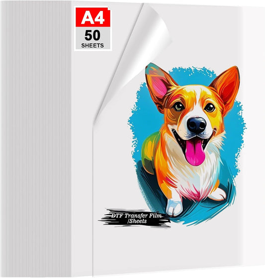 ZEHRAI 50 Sheets DTF Transfer Film 8.5" x 11" Double Sided Matte, Clear Cold Peel, Direct to Film Heat Transfer Film for All Fabric and Colors T-Shirts Textile