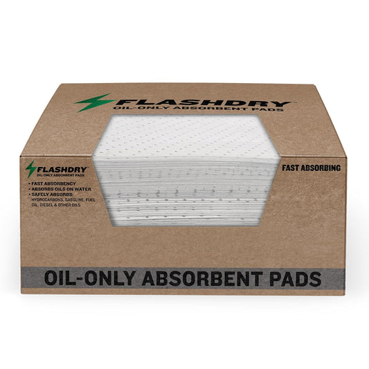 FlashDry Oil Absorbent Pads – High Absorbency of Oil-Based Liquids, Water-Repellent, Tear-Resistant, Premium Mats, Ideal for Garage, Driveway, Automotive, Marine Use, 17.5” x 13.5”, 100-Count Box